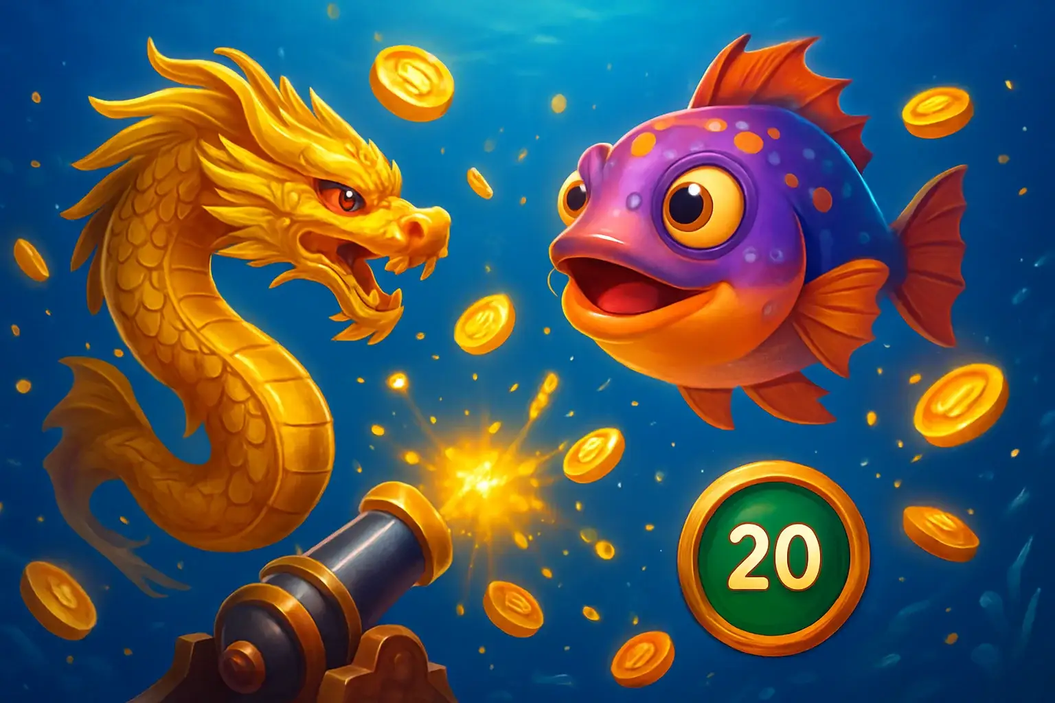 Vibrant Philippine casino fishing game with colorful fish and coin explosions