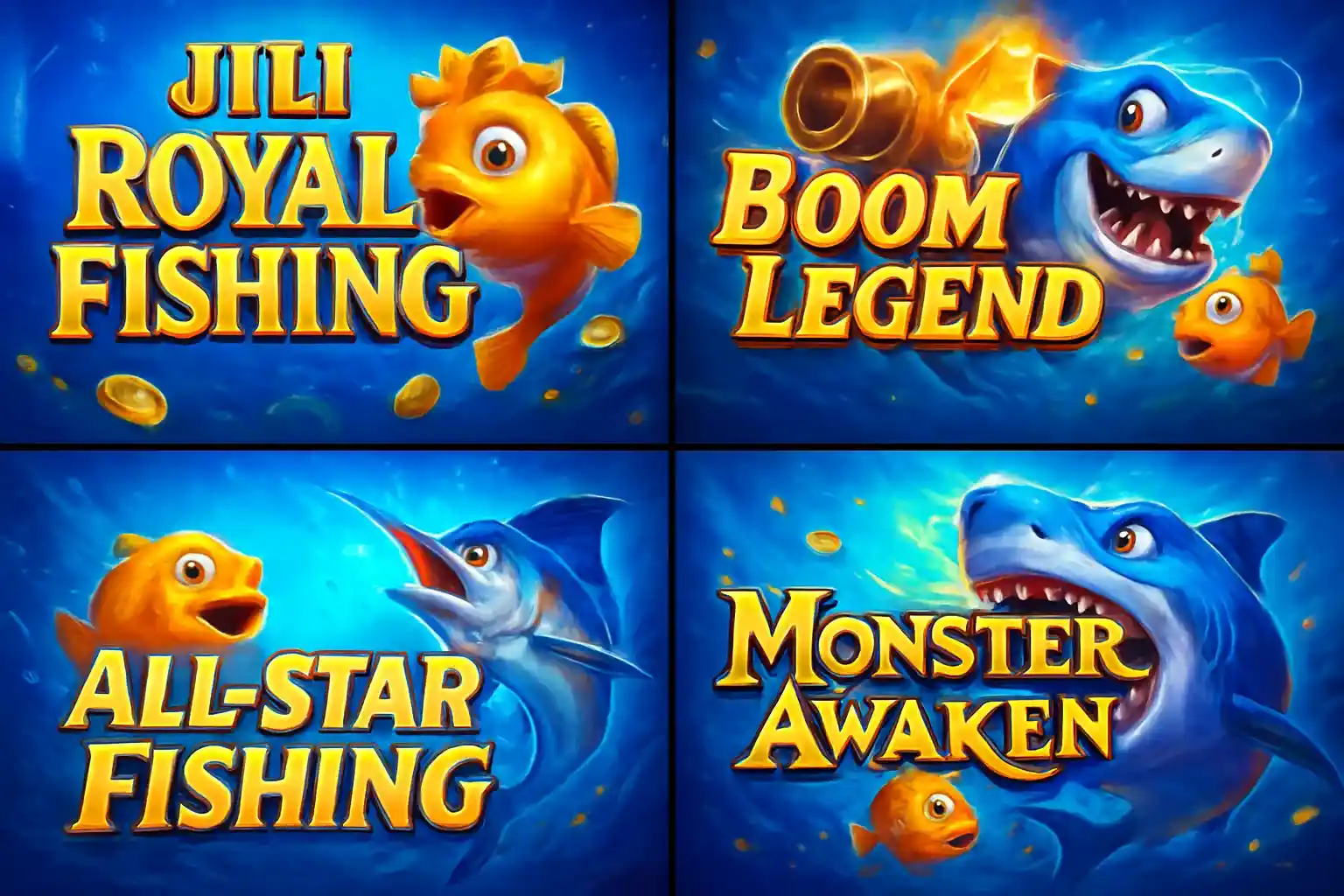 Grid of popular Philippine fishing game thumbnails in vibrant casino style