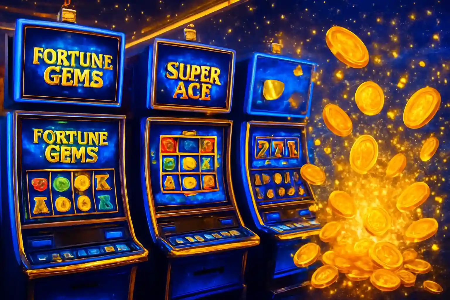 Bright Philippine casino slot machines with JILI symbols and exploding gold coins