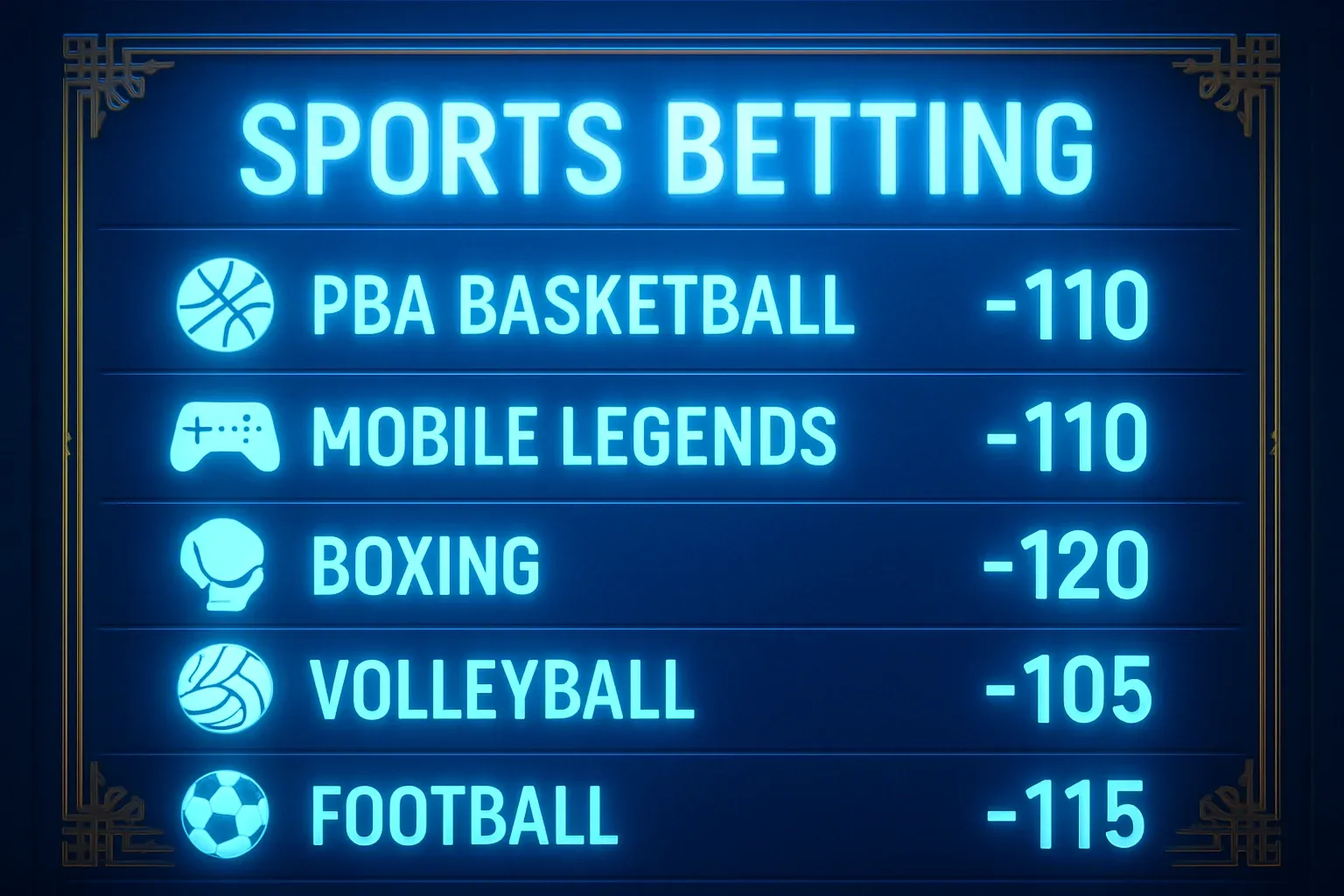 Sports betting markets with PBA, Mobile Legends, boxing, volleyball, football odds